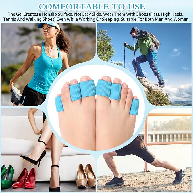 Blulu 24 Pieces Toe Tubes 0.98 Inches Cushion Tube Corn Pads for Toes Sleeves Soft Gel Protectors for Cushions Corns Blisters Calluses 3 Size(Blue,Assorted Sizes)