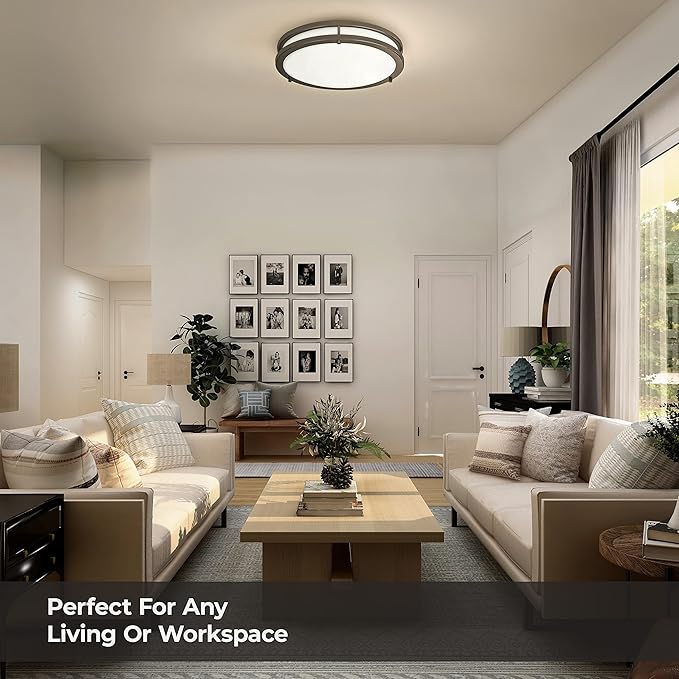 LB72121 LED Flush Mount Ceiling Light, 12 inch, 15W (150W Equivalent) Dimmable 1200lm, 4000K Cool White, Oil Rubbed Bronze Round Lighting Fixture for Kitchen, Hallway, Bathroom, Stairwell