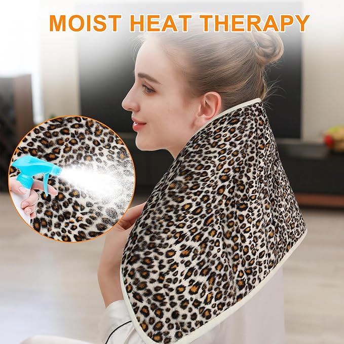 Deepsoon Heating Pad,Electric Heating Pads for Back,Neck,Moist Heating Pad for Abdomen Shoulder Knee Legs,Dry/Moist Heat&Auto Shut Off,Mother's Day Birthday for Men and Women,Leopard Print,24x12 Inch