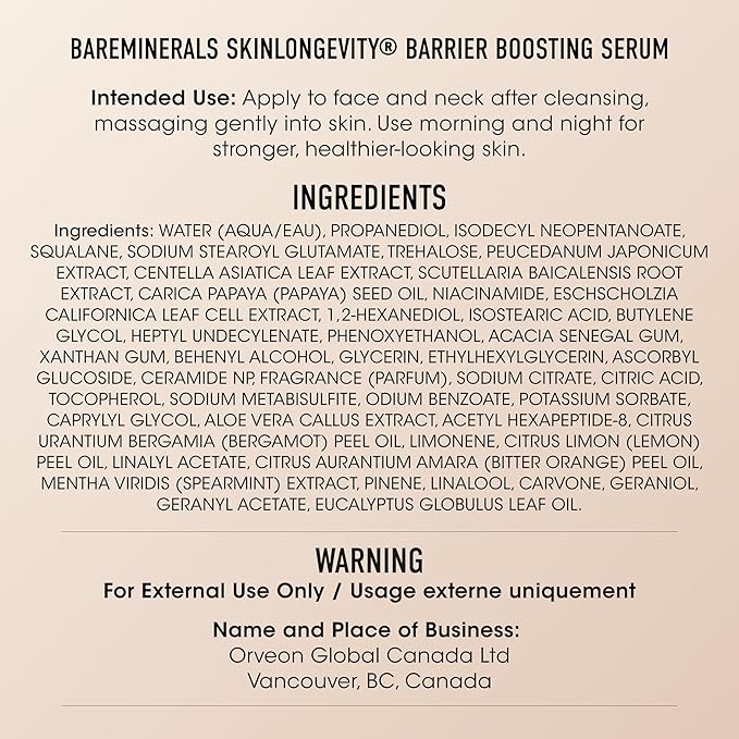 bareMinerals SKINLONGEVITY Barrier Boosting Serum, Hydrating Face Serum with Niacinamide, Strengthens Skin Barrier, Improves Texture, Suitable for All Skin Types, 50ml