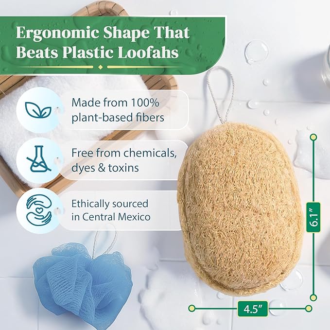 Natural Loofah Exfoliating Sponge (3 Pack) - Organic Loofah for Body - Biodegradable Shower Luffa - Natural Bath Sponges Loufa - Estropajos para el Cuerpo