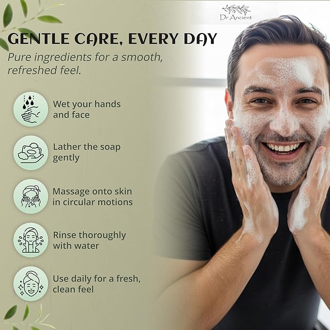 Dr.Ancient Tea Tree Soap Bar, Organic Soap Bars Handcrafted the Traditional Way, Natural Chemical-Free, Vegan, Used for Face and Body, Deep Cleansing, and Nourishing Daily Skin