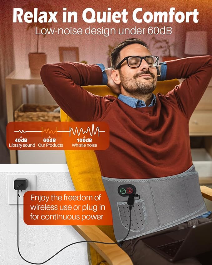 Cordless Heating Pad with Massager for Back Pain Relief,3 Heat & 3 Vibration Modes,Portable 8000mAh Rechargeable Wireless Lower Back Massager for Cramps,Birthday Gifts for Women Men Seniors Mom Dad