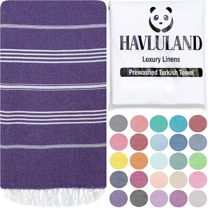 HAVLULAND Turkish Beach Towels, Oversized 40"x72" Turkish Bath Towel, Highly Absorbent Quick Dry Sand Free Beach Towels for Beach Pool Spa Gym Yoga Travel Camping Picnic Blanket - Purple