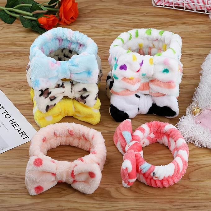 Hishexin 8 Pack Spa Headbands for Women, Soft Bow Skincare Headband for Washing Face, Skincare, Salon & Makeup, Bulk Spa Party Favors, Ideal Christmas Gifts or Stocking Stuffers for Teen Girls