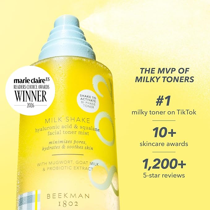Beekman 1802 Milk Shake Hydrating Face Mist – Setting Spray & Milky Toner with Hyaluronic Acid & Squalane – Facial Toner & Face Spray – Lightweight Hydration, Minimizes Pores, Travel Size