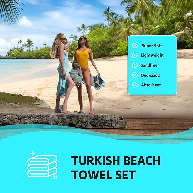 HAVLULAND Turkish Beach Towels, Oversized 40"x72" Turkish Bath Towel, Highly Absorbent Quick Dry Sand Free Beach Towels for Beach Pool Spa Gym Yoga Travel Camping Picnic Blanket - Blue