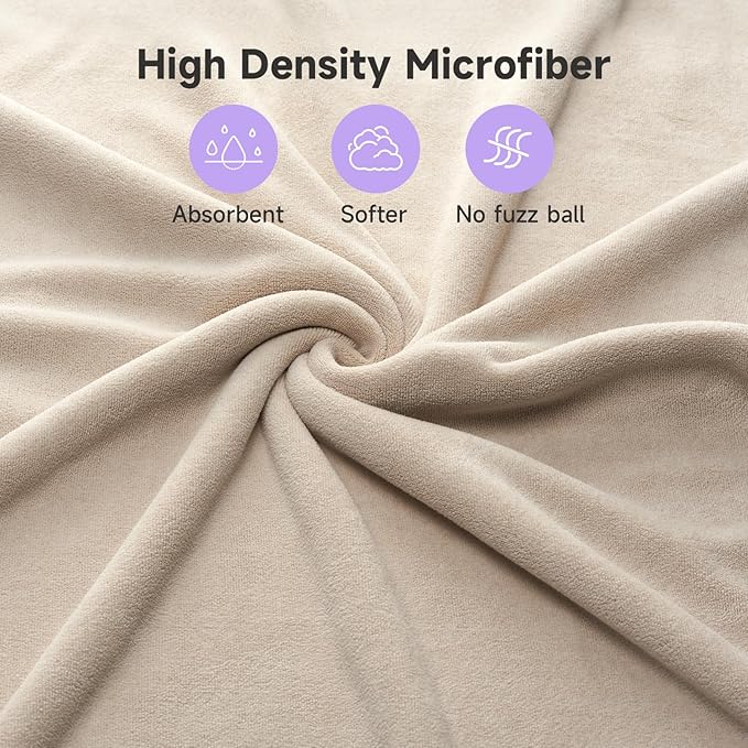 Umisleep Microfiber Hair Towel, 41" x 30" Super Absorbent Extra Large Curly Hair Towel Wrap With Elastic Loop, Camel