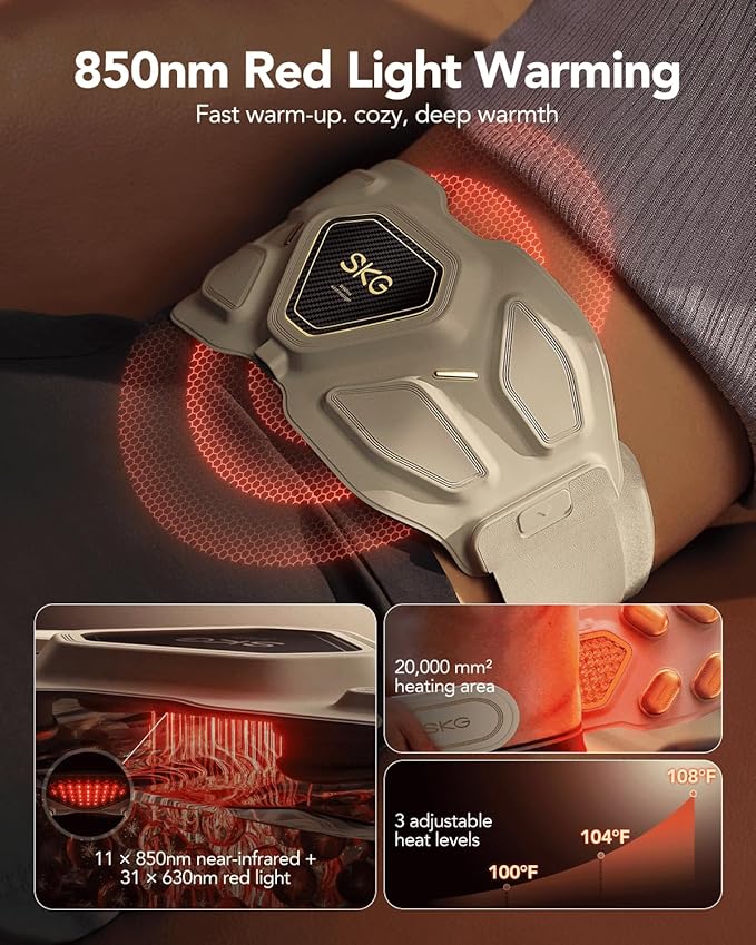 SKG W9 Ultra 2.0 Lower Back Massager for Pain Relief Deep Tissue Mothers Day Gifts Adjustable Cordless Heating Pad Infrared Vibrating Back Massager with Titanium Massage Head