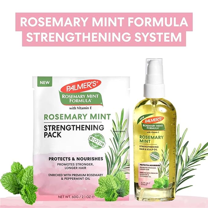 Palmer's Hair Mask, Rosemary Mint Strengthening Pack, 2.1 oz, Promotes Stronger, Longer Hair Growth, Nourishing, Hydrating & Protecting Treatment for Anti-Breakage & Softness, Adds Shine (Pack of 4)
