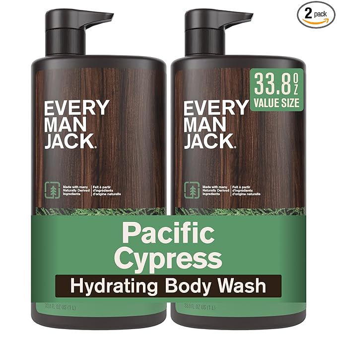 Every Man Jack Pacific Cypress Mens Body Wash for All Skin Types - Cleanse, Hydrate, and Smell Great - Free of Parabens, Phtalates, and Dyes - 33.8 fl oz (2 Pack)
