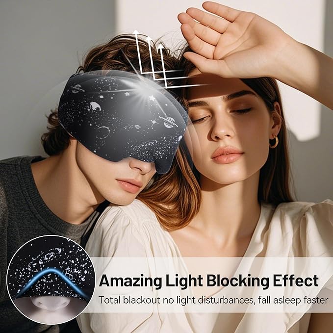 LOVE EYE Dual Side Sleep Mask,Ice Silk Eye Sleeping Mask & Blindfold with Adjustable Strap,Warm and Cool Side Total Blackout Eye Covers for Women Men Sleep Travel Nap