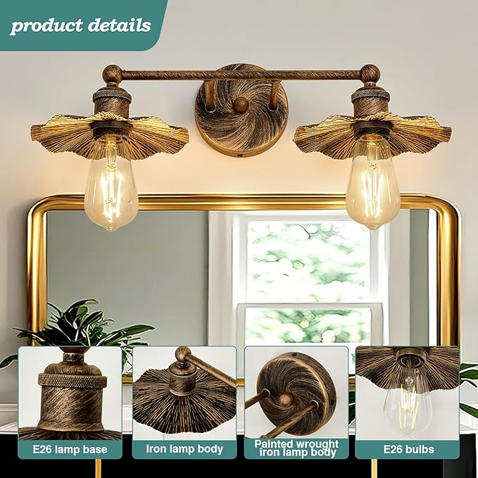 ZGLAOJT 2 Light Vintage Vanity Light Oil Rubbed Bronze Bathroom Light Fixtures Over Mirror.