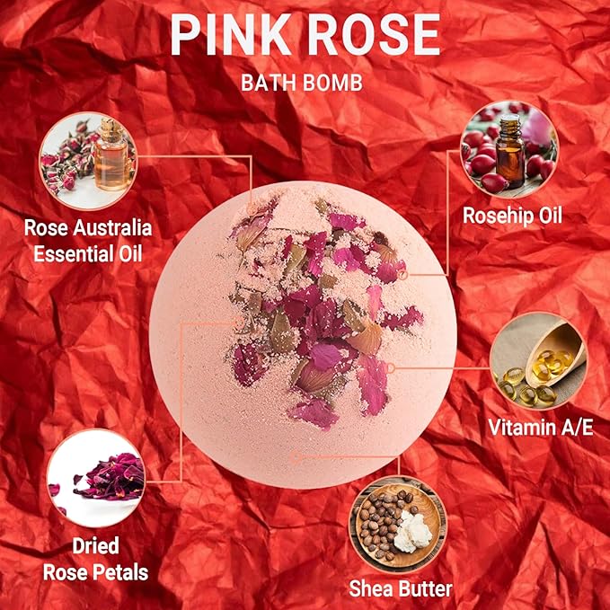 Bath Bombs for Women Spa Gift Set with 1 Rose and 1 Lemon Essential Oils Sea Salt Moisturizing Relaxing Birthday Gift for Her Bubble Bath Skincare Relaxation Aromatherapy Gifts 2 Pack