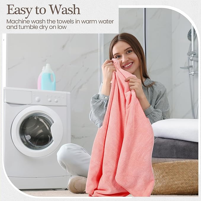 VitalCozy Set of 6 Large Bath Towels for Bathroom 28 x 55 Inches Soft Absorbent Shower Towels Bulk for Daily Use Gym Beach Pool Hotel (Light Color)