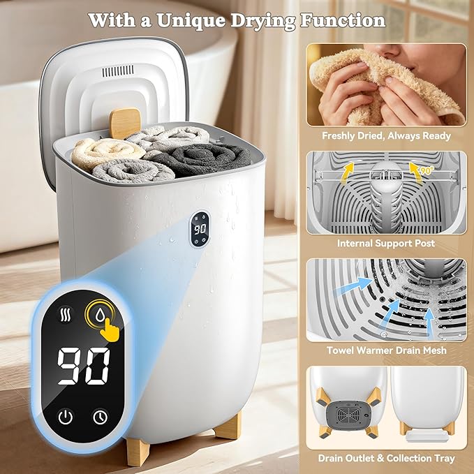 Tehanld Towel Warmer, 38L Towel Warmers for Bathroom Features 2 Heat Settings, Higher Temperatures and Quicker Heating of Towels, Bathrobes and Blankets, Ideal for Home Spa