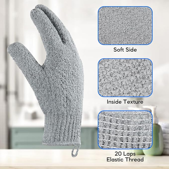 Exfoliating Gloves for Big Hands 8Pack- Lengthened and Large Double-Sided Shower Gloves(4Pairs/8Pcs) for Shower, Spa, Massage - Large Bath Gloves (4Pcs Black and 4Pcs Gray)