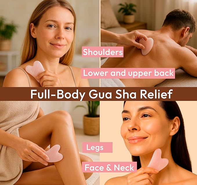 Rose Quartz Gua Sha Facial Tool Heart-Shaped Crystal for Puffiness, Lymphatic Drainage & Facial Sculpting – Hand-Carved Brazilian Stone for Face, Neck & Body
