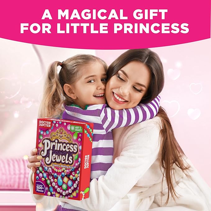 Doctor Jupiter Jewelry Making Kit for Kids Ages 6+ | Arts & Crafts for 6-8-12 Year Olds | Charm Bracelets, Necklace Making Kit, Princess Toys for Girls | Christmas Gift Ideas