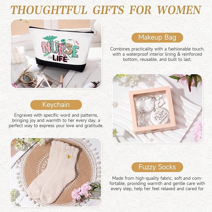 Nurse Gifts for Women 2025, Nurse Appreciation Gifts Nurses Week Set, Nursing Student Graduation Birthday Gift Baskets, Funny Nurses Canvas Tote Bag Tumbler Keychain Socks Thank You Gift for Women