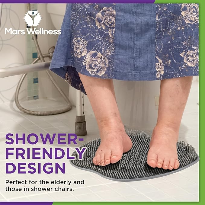 MARS WELLNESS Shower Foot Scrubber and Massager - Foot Scrubber in Shower - Suction Foot Scrubber - Cleaner and Massager Mat - Improves Circulation - Easy to Store - Gray