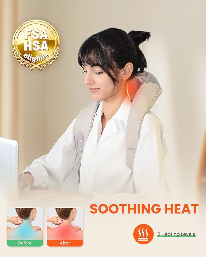 Heycool Cordless Neck Massager with Heat, FSA Eligible HSA 4D Deep Kneading Neck Shoulder Massager for Pain, Shiatsu Back Massager for Shoulder, Gifts for Women, Men