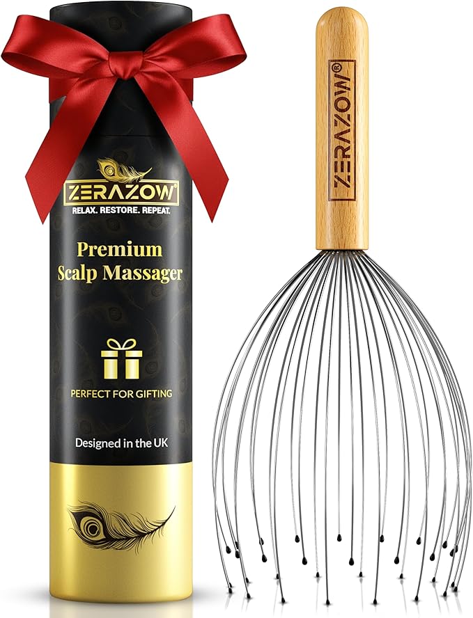 ZERAZOW® Scalp Massager with 32-Prong, Head Massager Scalp Massage Tool for Relaxation, Beech Wood Head Scratcher, Scalp Scratcher for Head Massage, Scalp Stimulator, Mother’s Day Gifts for Women/Men