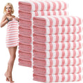 SmoothNovelty 16 Pack Microfiber Bath Towels Bulk 27'' x 60'' Oversized Size Bath Towel Highly Absorbent Extra Large Soft Drying for Beach Shower Summer Salon Sport Gym Party (Stripes,Pink)