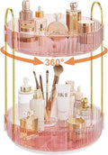 Rotating Makeup Organizer Countertop,Skincare Organizers,Spinning Perfume Tray Stand,Makeup Storage Organizer for Vanity,Bathroom Organizer and Storage,Lazy Susan,2 Tier,Pink