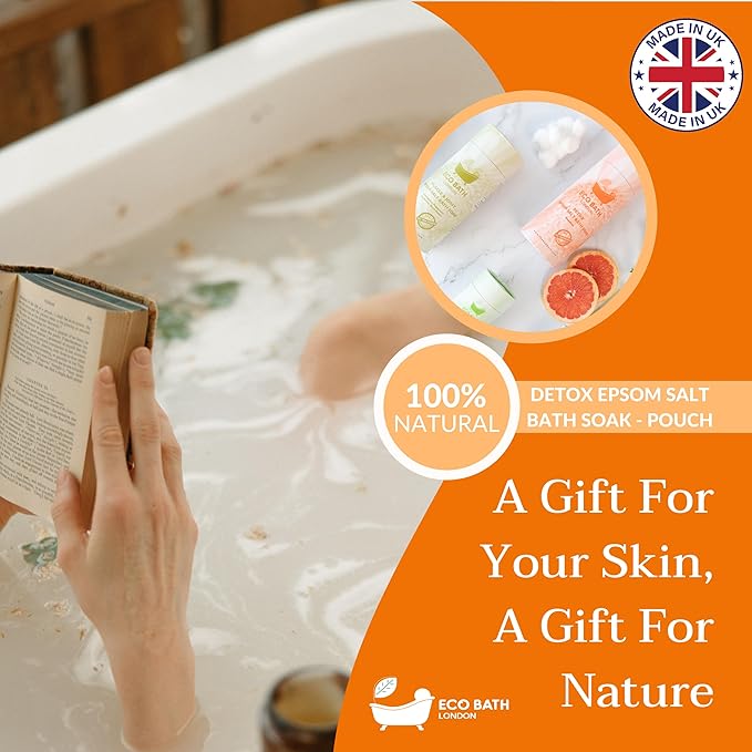 Eco Bath London Detox Epsom Salt Bath Soak – Tube 2.2 LB (1kg) | Made in UK | Magnesium Bath Salt with Grapefruit Essential Oil | Epsom Salts for Detox and Skin Care