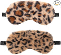 2 Pcs Plush Leopard Eye Mask Soft Sleeping Blindfold Eye Cover Comfortable Furry Faux Fur Sleeping Mask Satin Nap Night Eyeshade Cover for Women Men Gift (Brown, Coffee)