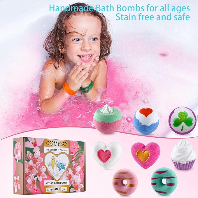Bath Bombs for Girls - Bath Bombs, Mothers Day for Women Kids Bubble Bath, Handmade Bath Bomb Gift Set Bathbombs Relaxing Spa Gifts Basket for Her Wife Mom Birthday Gifts
