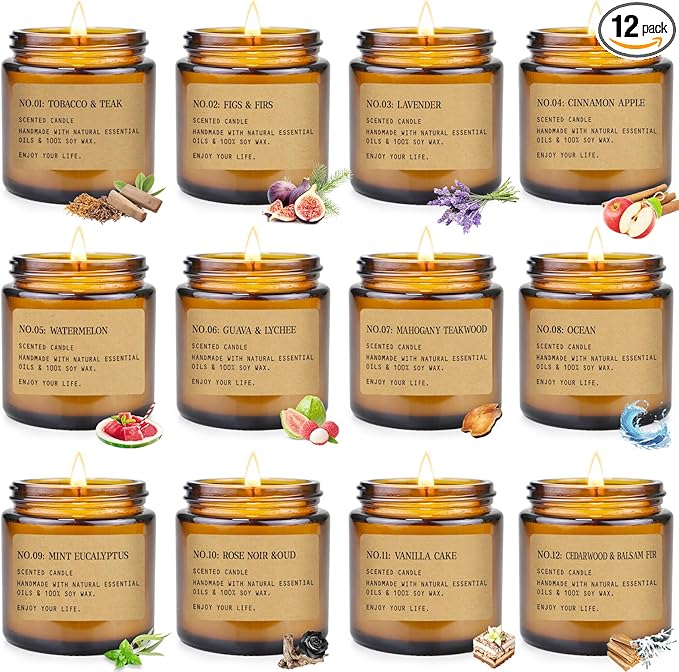 Scented Candles for Home,12 Pack Aromatherapy Candles for Home Scented, Aromatherapy Jar Candle Gifts for Women, Natural Soy Wax Amber Candle Set, Scented Candles Set for Birthday Present
