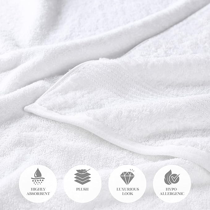 Superior Egyptian Cotton 8-Piece Towel Set, Assorted Towels for Home Bathroom, Guest Bath Decor Essentials, Includes 2 Bath, 4 Hand, 2 Face Towels/Washcloths, Quick Dry, Absorbent, White