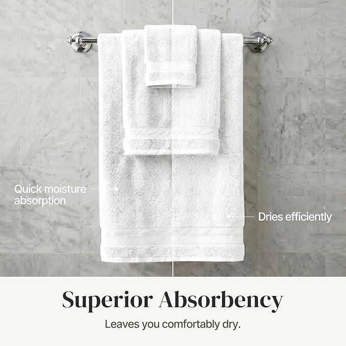 Modern Threads - Spun Loft 6-Piece 100% Combed Cotton Towel Set - Bath Towels, Hand Towels, & Washcloths - Super Absorbent & Quick Dry - 600 GSM - Soft & Plush, White