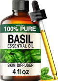100% Pure Basil Oil - 4 Fl Oz Basil Essential Oil for Hair, Skin, Diffuser, Aromatherapy & DIY Soap Making Scent