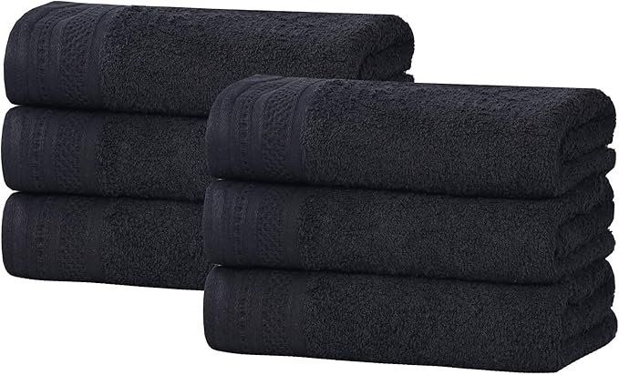 Superior Honeycomb Cotton Medium Weight Towels, for Guest Bath, Master Bathroom, Shower, Kitchen, Quick Dry, Adults, Home Essentials, Textured Waffle Border, Towel Set, Hand Towels, Set of 6, Black