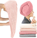 ROLSHOL Extra Large 4 Pack Microfiber Hair Towel Wrap for Women Super Absorbent & Quick Dry Hair Drying Towels with Button, Hair Turbans for Curly Hair Long & Short Hair - Anti-Frizz Coral Pink