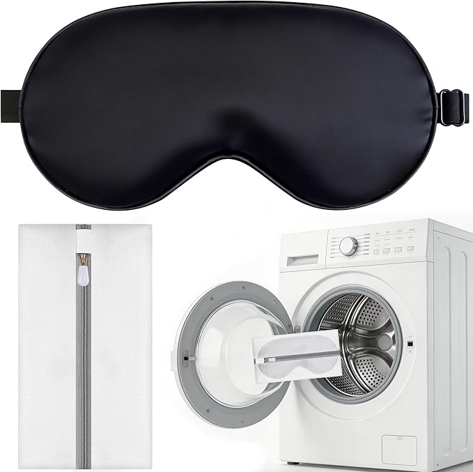Silk Sleep Mask for Sleeping, Blackout Eye Mask with Adjustable Strap, Lightweight & Comfortable Blindfold for Women & Men, Includes Protective Laundry Bag for Eye Cover(Black)