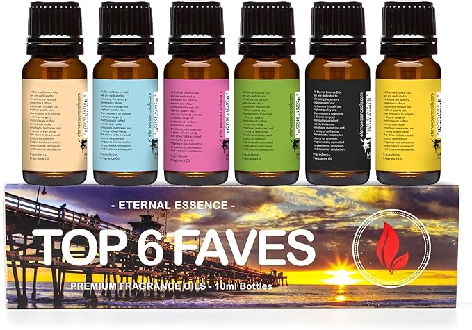 Top 6 Faves - Set of 6 Premium Fragrance Oils - Love Spell, Tahitian Vanilla, Clean Cotton, Mango, Dragon's Blood and Monkey Farts - 10ML