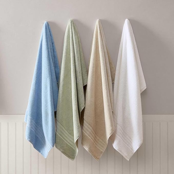 Martha Stewart - Bath Towels, Soft & Absorbent 100% Cotton Towels, Plush 700 GSM, 6-Piece Bathroom Towel Set with Textured Dobby Weave (Skyland Manor Beige)