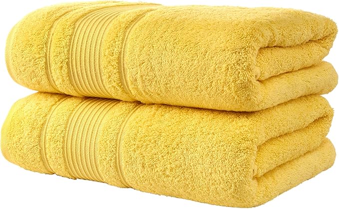 Personalize Your Towels with Custom Embroidery: Names, Monograms, and Initials. Perfect for Bathroom, Spa, Gym, Shower, Kids, Adults, Pool, Travel, Gifts, 2-Piece Bath Towels Set - Yellow
