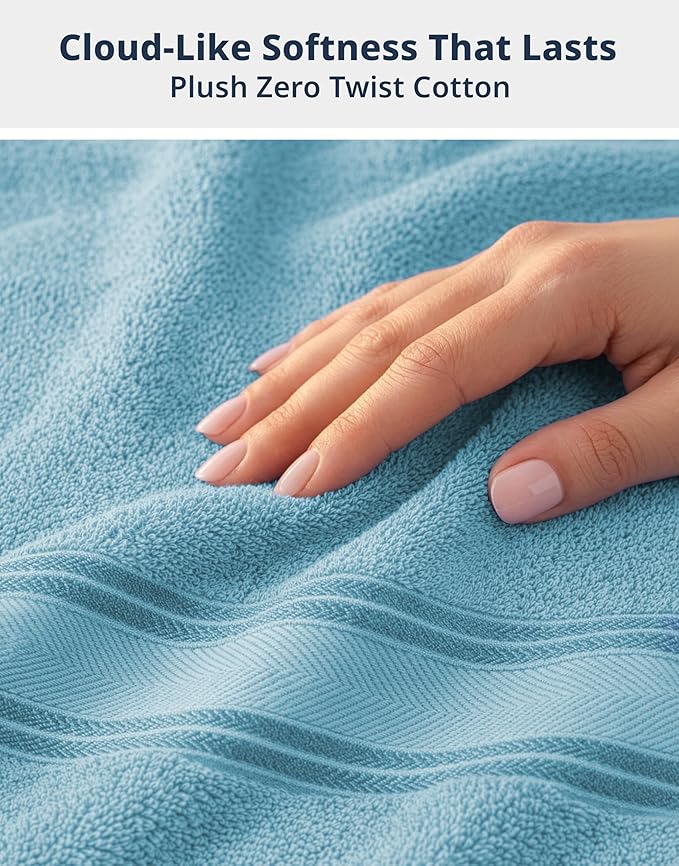 LANE LINEN Luxury Towel Set for Bathroom – 12-Pack 100% Cotton Towels, Zero Twist, Includes 4 Bath, 4 Hand & 4 Washcloth, Suitable for All Body Types, Soft & Quick Dry, Ideal for Airbnb & Spa - Blue