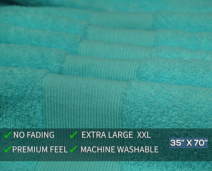Softolle 100% Cotton Luxury Bath Sheets - Pack of 2 (35" x 70") | Super Soft, Quick-Dry & Highly Absorbent Towels for Bathroom, Home, Spa & Gym (Turquoise)