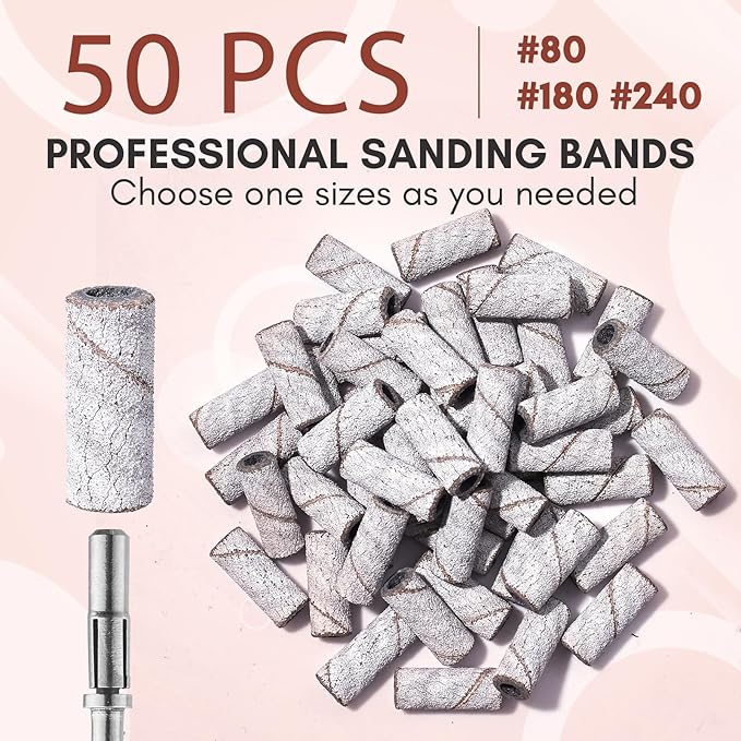 Makartt Sanding Bands for Nail Drill:50 Pcs Small Nail Sanding Files with 2026 Upgrade Design 3.1mm Mandrel Bits,180 Medium Grits (White, #180)