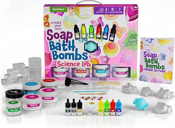 Dan&Darci Soap & Bath Bomb Making Kit for Kids, 3-in-1 Spa Science Kits, Craft Gifts for Girls & Boys Age 6-12 Year Old Girl Crafts: DIY Experiment Toys, Gift for Kid Ages