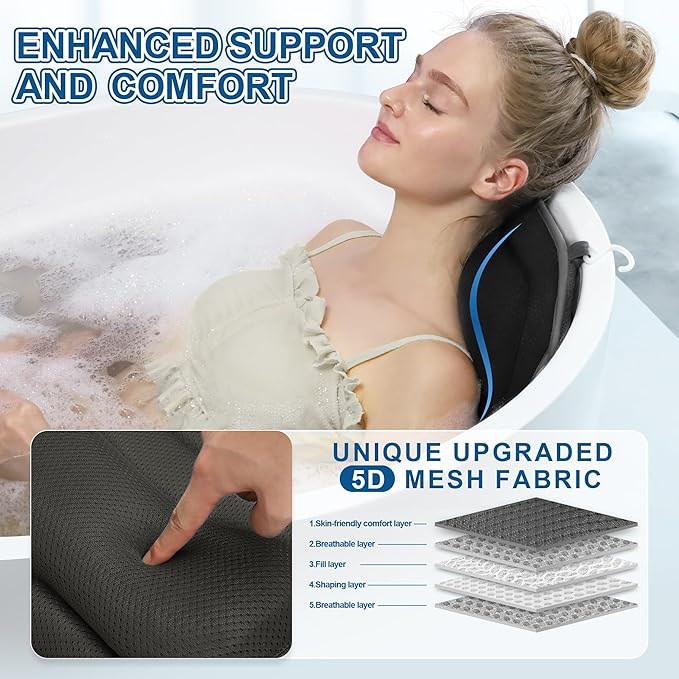 Poemland Luxury Full Body Bath Pillows for Tub-Extra Thick Bathtub Cushion with Lumbar Pillow for Neck and Back Support, Bath Accessories, Gift for Relaxing, Soaking, Spa