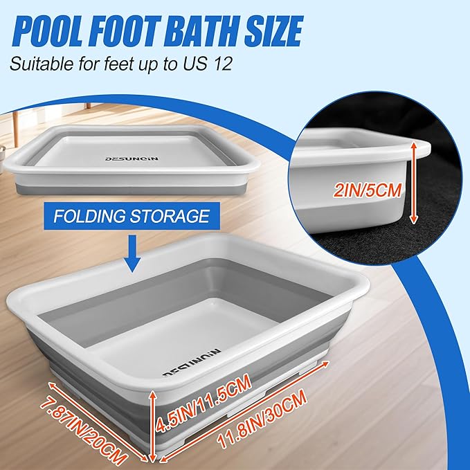 11.8" x 7.87" x 4.5" Pool Foot Bath Tray for Swimming Pool, Non- Slip Collapsible Foot Bath for Pool, Portable Foot Tub for Pool for Above Ground Pool Accessories, Rinse Feet Keep Pool Clean