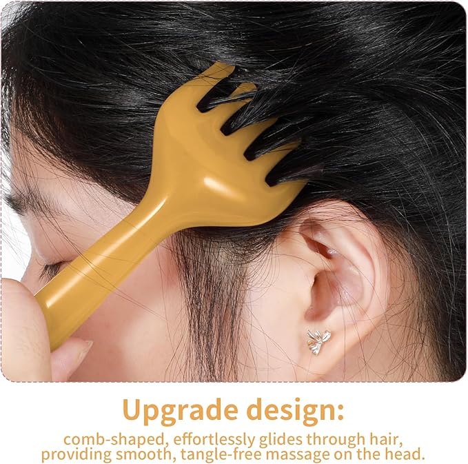 WY LIGHTING LEVEL 2Pcs Head Massager Manual Hair Scalp Massager Gua Sha Five Claw Massage Tool Comb Portable Handheld Resin Relax Tool for Father's Day Mother's Day Gifts (Amber)