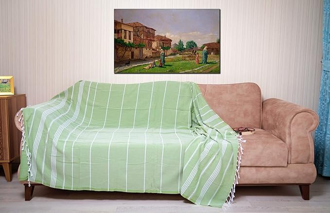 Bersuse Towels Anatolia XL Beach Blanket Throw Blanket Turkish Towel 100% Cotton Extra-Large Quick-Dry Lightweight Premium Peshtemal Towel - 61x82 Inches, Olive Green (Set of 3)